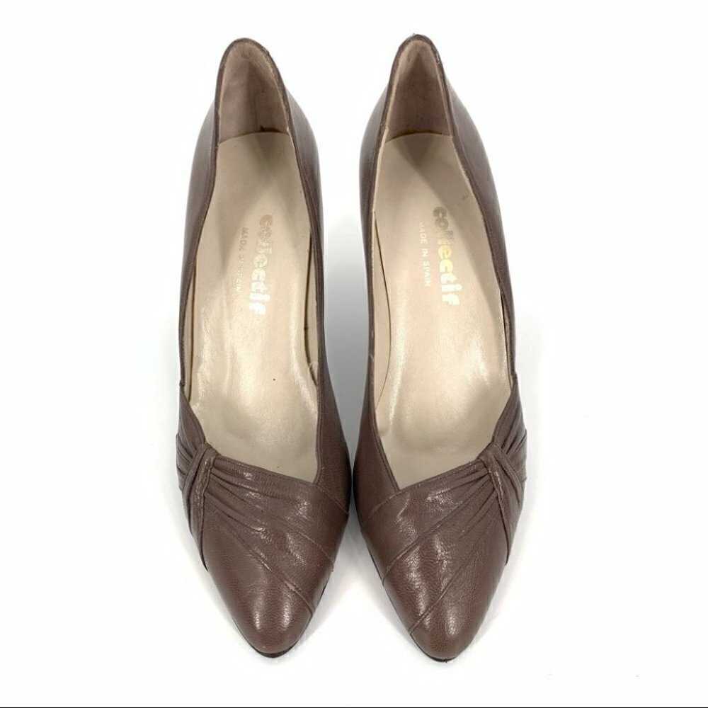 Collectif womens heels size 7.5 AA taupe gray leather pinup vintage 50s 60s VLV - Picture 2 of 11